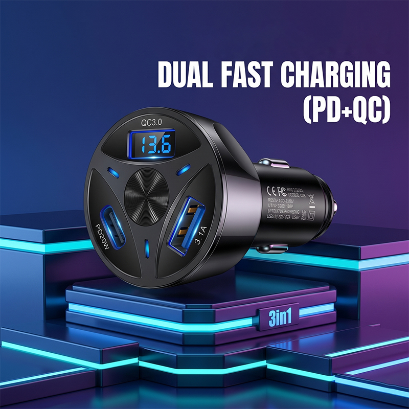 Type C Multiport Adapter - شاحن سيارة USB متعدد المنافذ بقوة